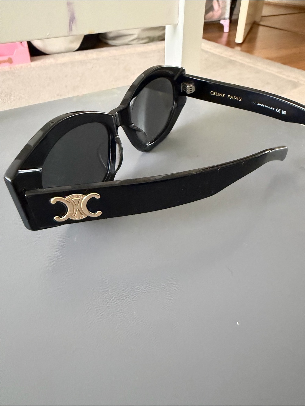 Celine Black Sunglasses with Gold Triomphe Emblem